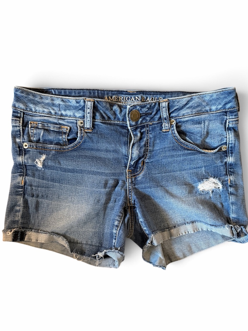 American Eagle Outfitters Women's Distressed Blue Denim Cutoff Jean Shorts
